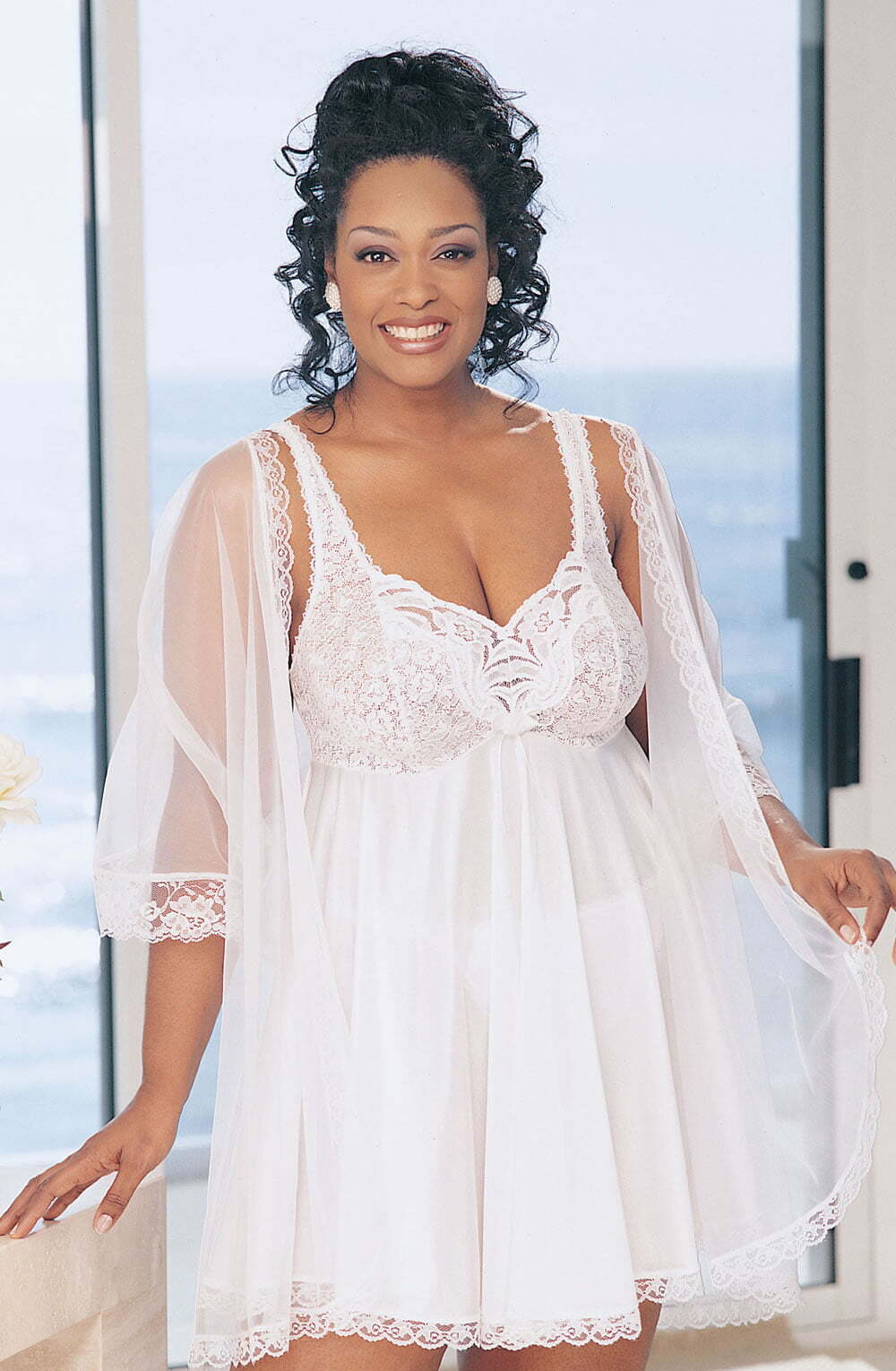 White 3 Piece Babydoll By Shirley of Hollywood