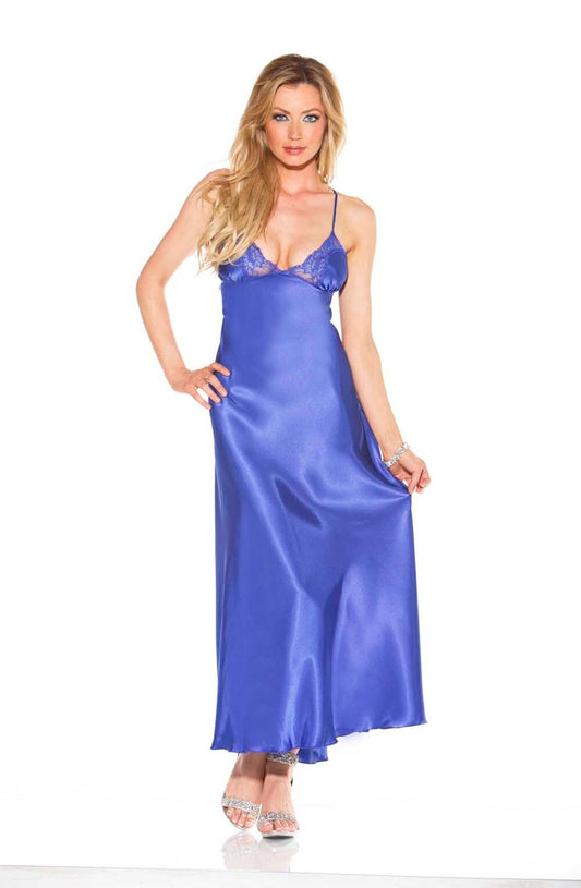 Blue Satin Long Nightgown